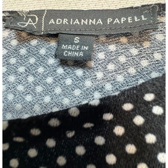 Adrianna Papell Womens Polka Dot Short Sleeve Blouse S Black & White Ruffle Shou - Picture 2 of 9